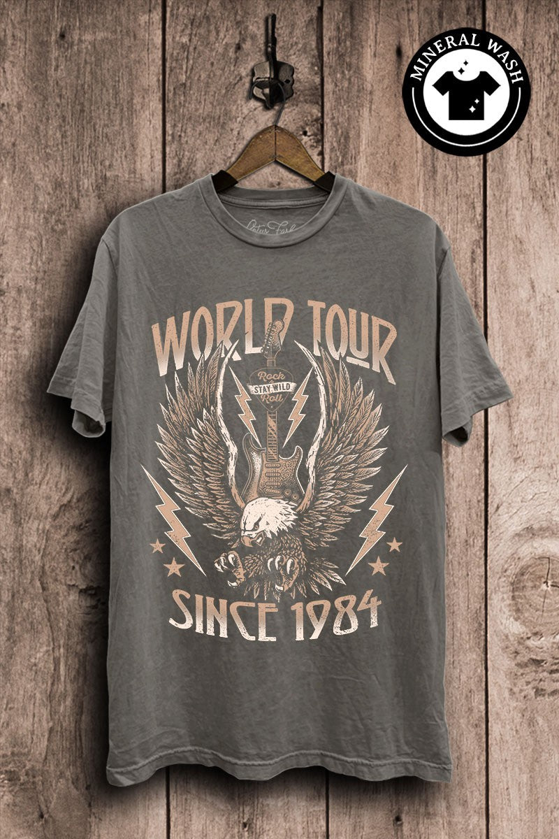 Born to Roam Stone Gray Mineral Washed World Tour Eagle Graphic Tee