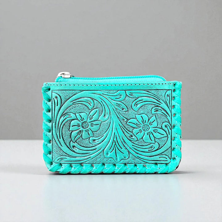 Wildflower Rodeo Turquoise Tooled Cowhide Coin Pouch