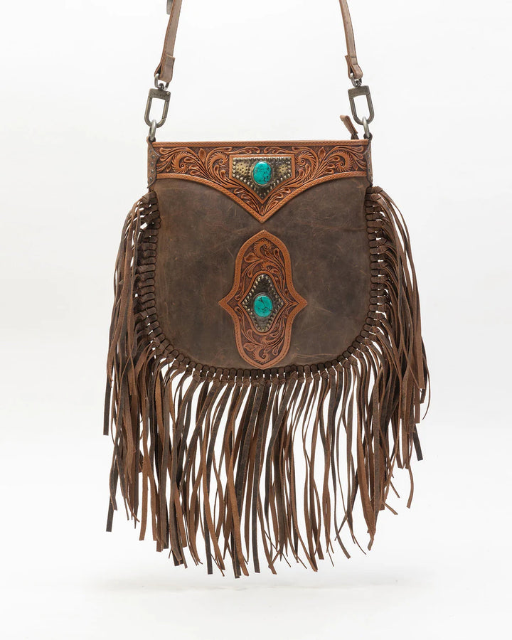 Myra Mojave Tassle Bag In Brunette Leather
