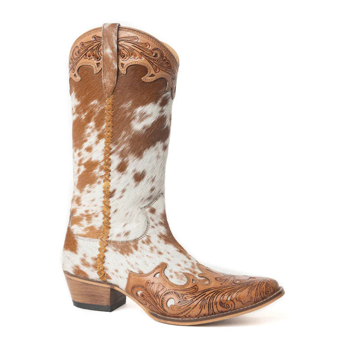 Myra Dakota Dust Handtooled Boots in Tan & White
