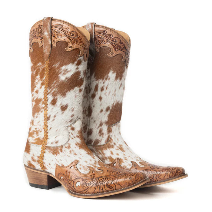 Myra Dakota Dust Handtooled Boots in Tan & White