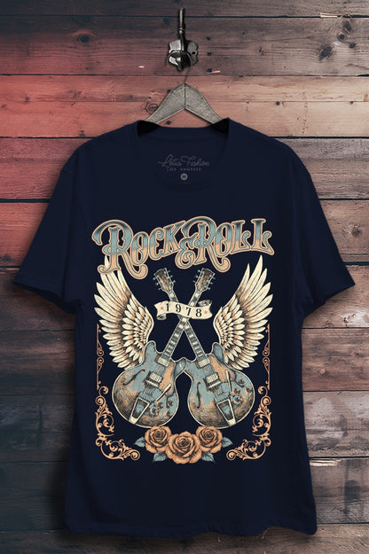 Rocking with You Navy Rock and Roll Graphic Tee