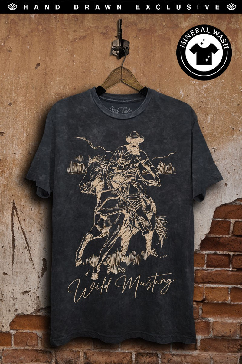 Wild at Heart Mineral Washed Black Wild Mustang Graphic Tee