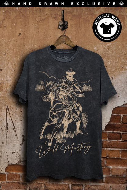 Wild at Heart Mineral Washed Black Wild Mustang Graphic Tee