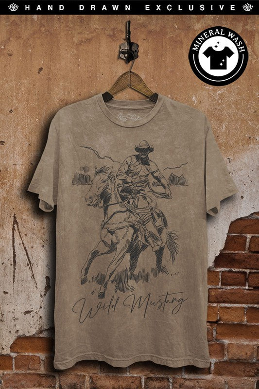 Wild at Heart Mineral Washed Mocha Wild Mustang Graphic Tee
