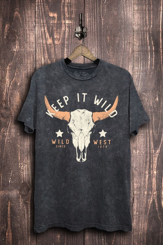 Desert Nights Wild Vintage Black Mineral Wash Skull Tee