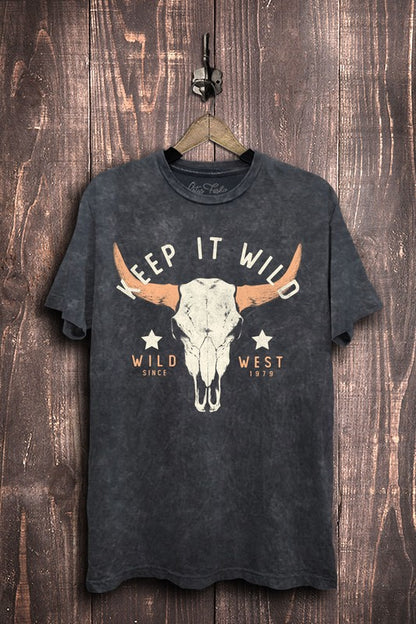 Desert Nights Wild Vintage Black Mineral Wash Skull Tee