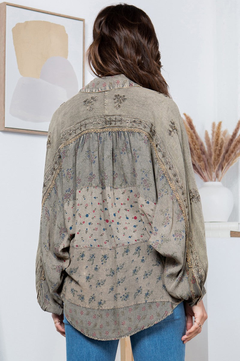 Dust & Dandelion Patchwork Bishop Sleeve Blouse