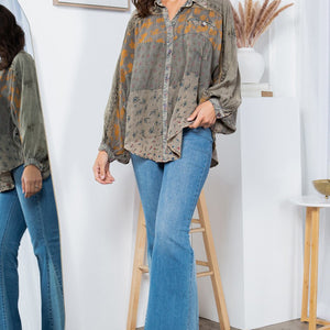 Dust & Dandelion Patchwork Bishop Sleeve Blouse