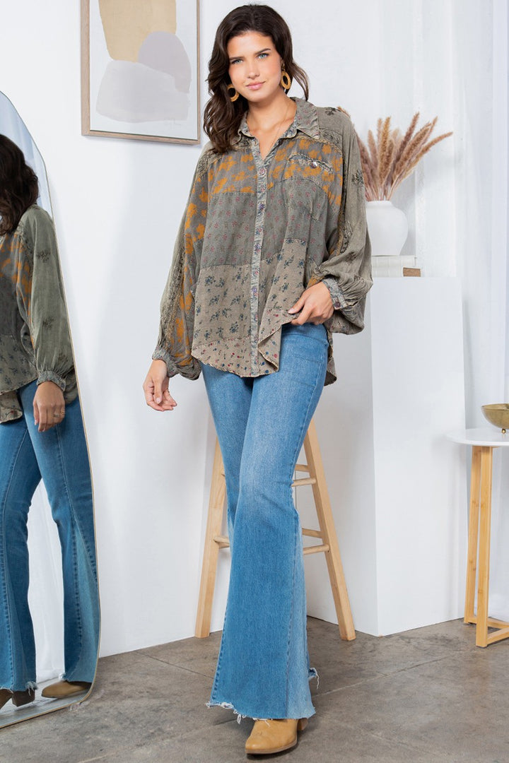Dust & Dandelion Patchwork Bishop Sleeve Blouse