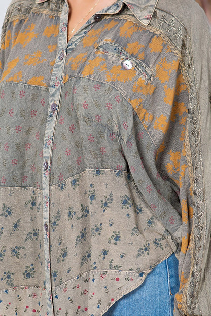 Dust & Dandelion Patchwork Bishop Sleeve Blouse