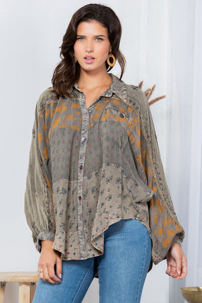 Dust & Dandelion Patchwork Bishop Sleeve Blouse
