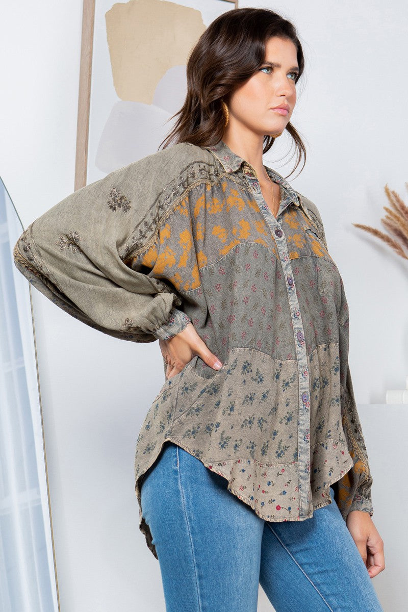 Dust & Dandelion Patchwork Bishop Sleeve Blouse