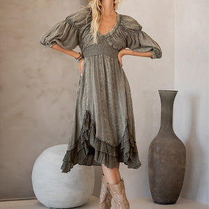 Desert Heirloom Asymmetrical Ruffle Midi Dress