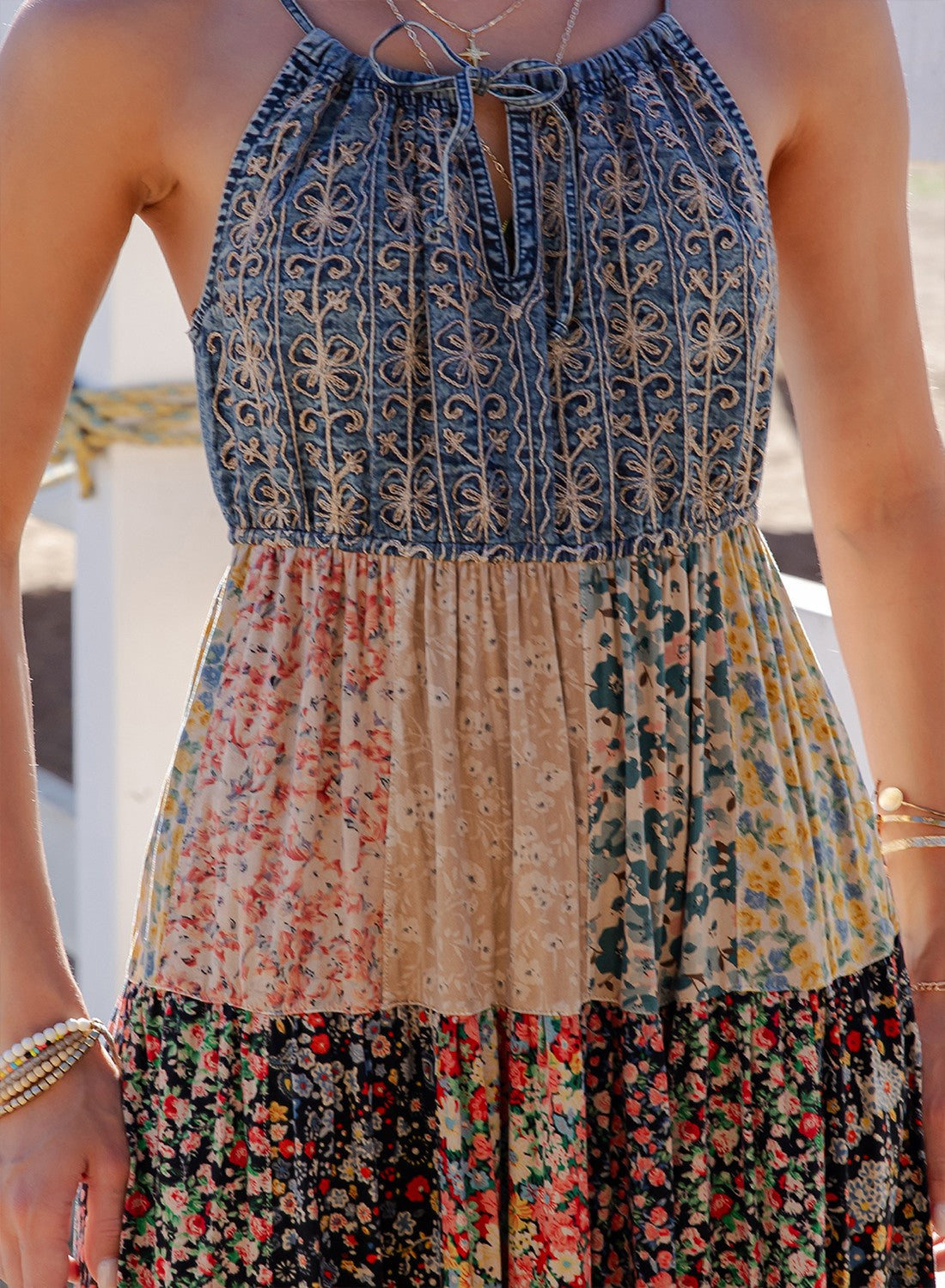 Saddle Song Patchwork Tiered Maxi Dress