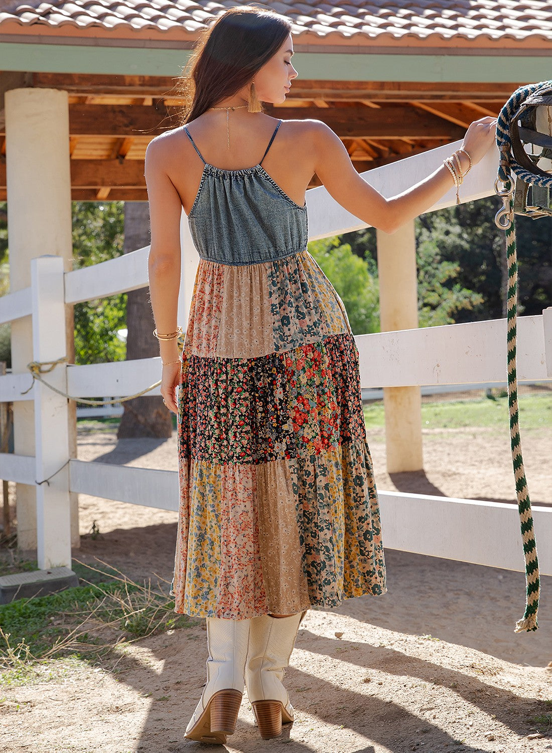 Saddle Song Patchwork Tiered Maxi Dress