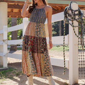 Saddle Song Patchwork Tiered Maxi Dress