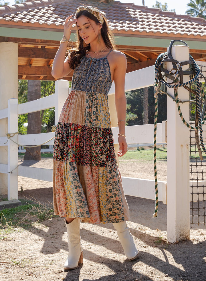 Saddle Song Patchwork Tiered Maxi Dress