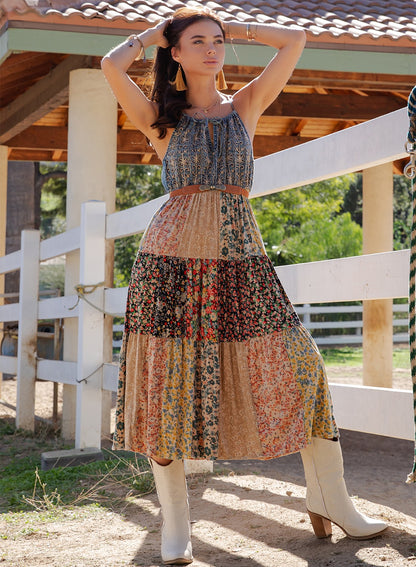 Saddle Song Patchwork Tiered Maxi Dress