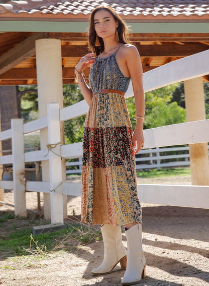 Saddle Song Patchwork Tiered Maxi Dress