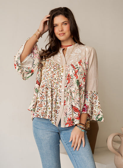 Wildflower Ledger Embroidered Button Down Tunic