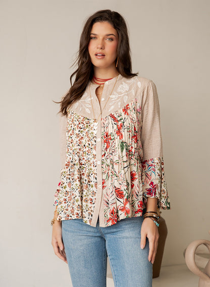Wildflower Ledger Embroidered Button Down Tunic
