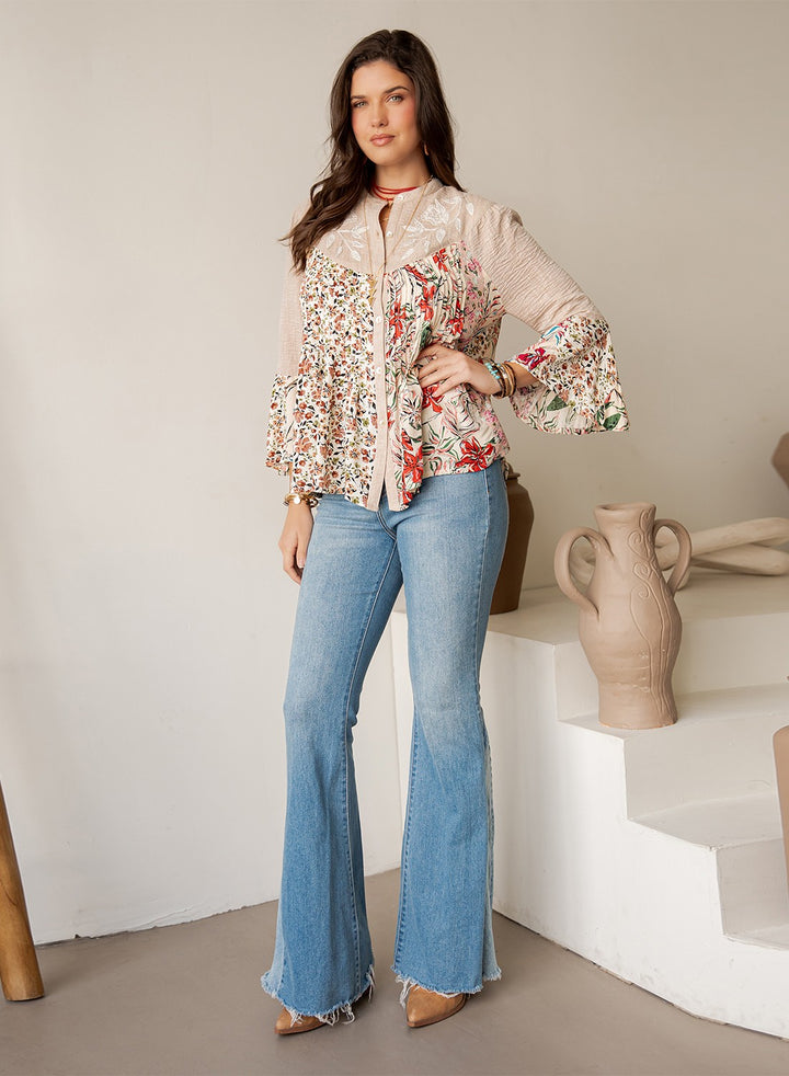 Wildflower Ledger Embroidered Button Down Tunic