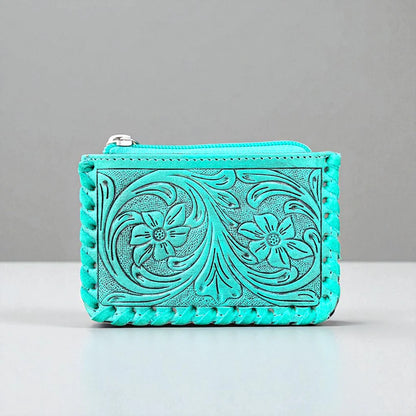 Wildflower Rodeo Turquoise Tooled Cowhide Coin Pouch