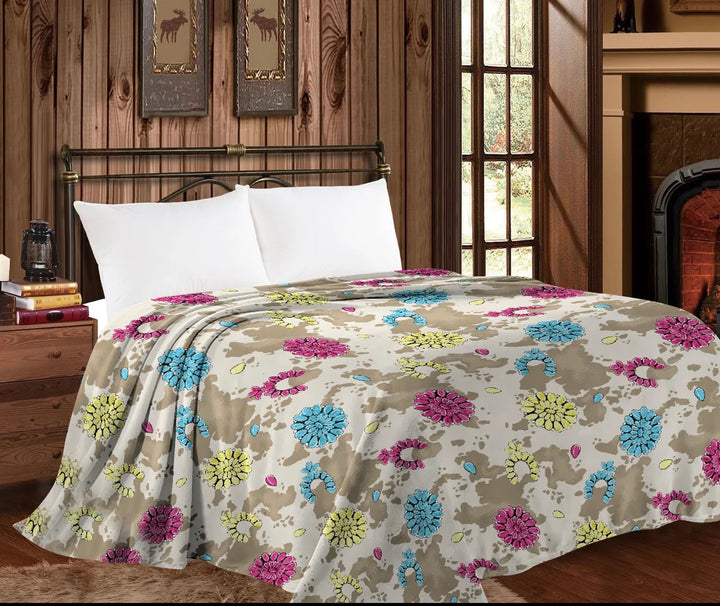 Rodeo Rosette Cow print Twin Throw Blanket