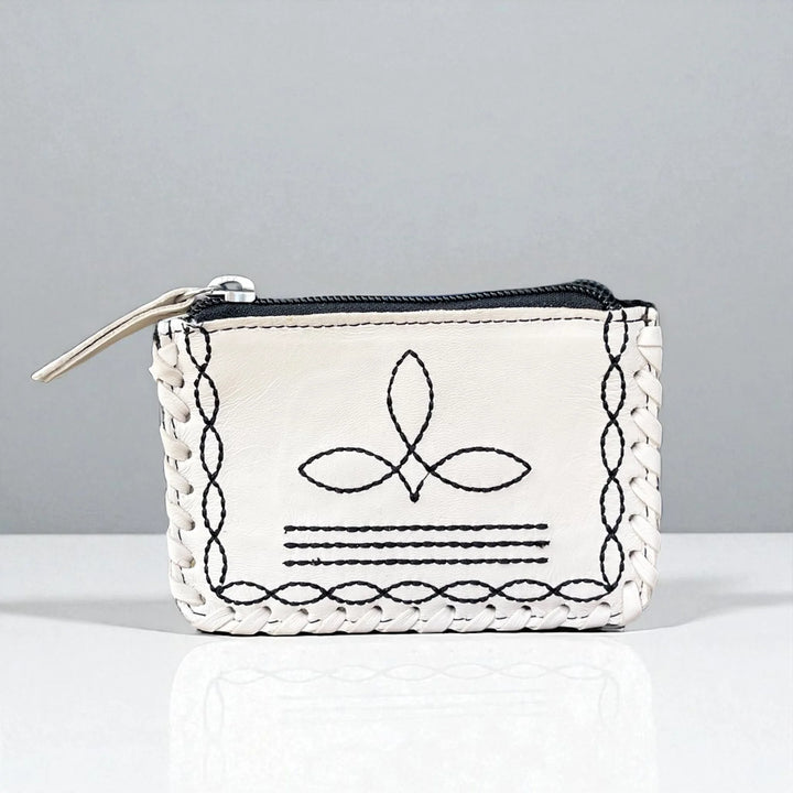 Boot Stitch & Blessings White Suede Coin Pouch