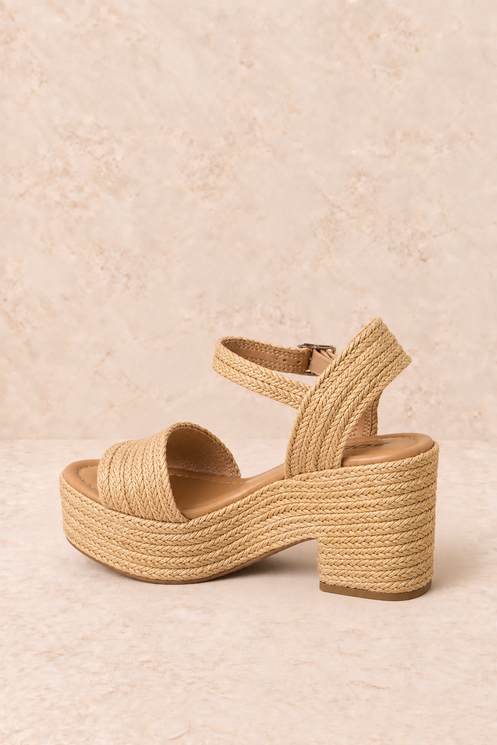 Golden Hour Raffia Block Platform Heels