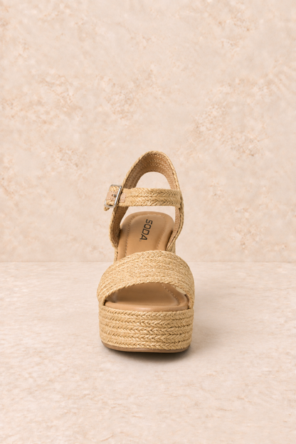 Golden Hour Raffia Block Platform Heels