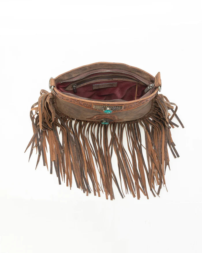 Myra Mojave Tassle Bag In Brunette Leather