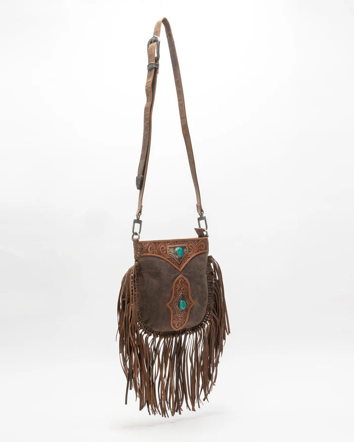 Myra Mojave Tassle Bag In Brunette Leather