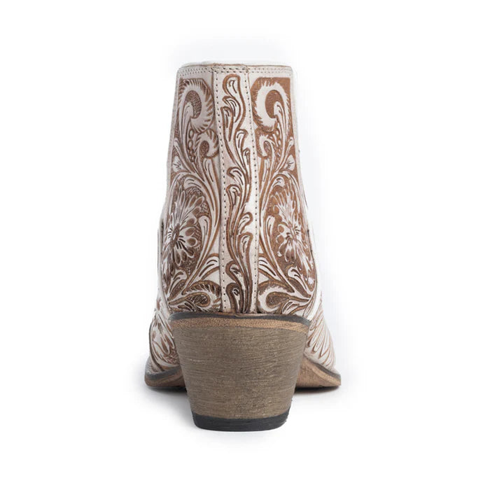 Myra Western Moxie Hand-tooled Booties in White Chocolate