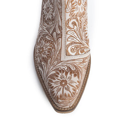 Myra Western Moxie Hand-tooled Booties in White Chocolate