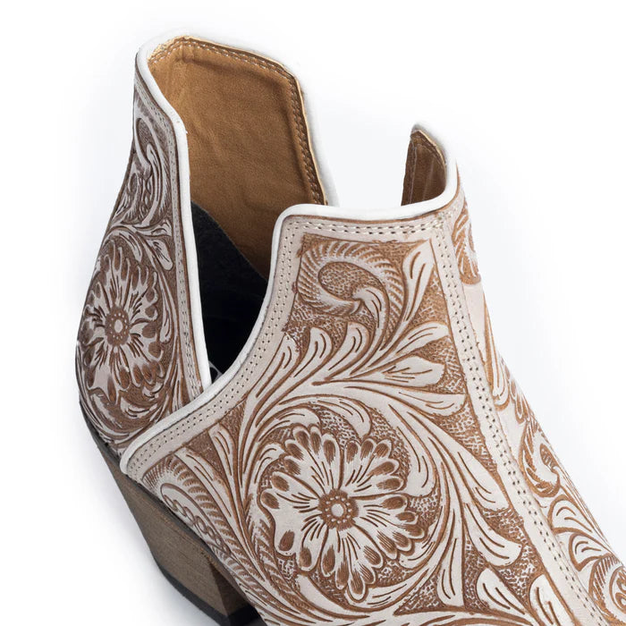 Myra Western Moxie Hand-tooled Booties in White Chocolate