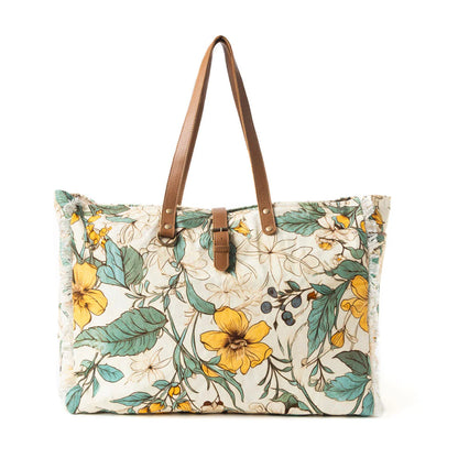 Myra Lovely Florals Weekender Bag In Light Green